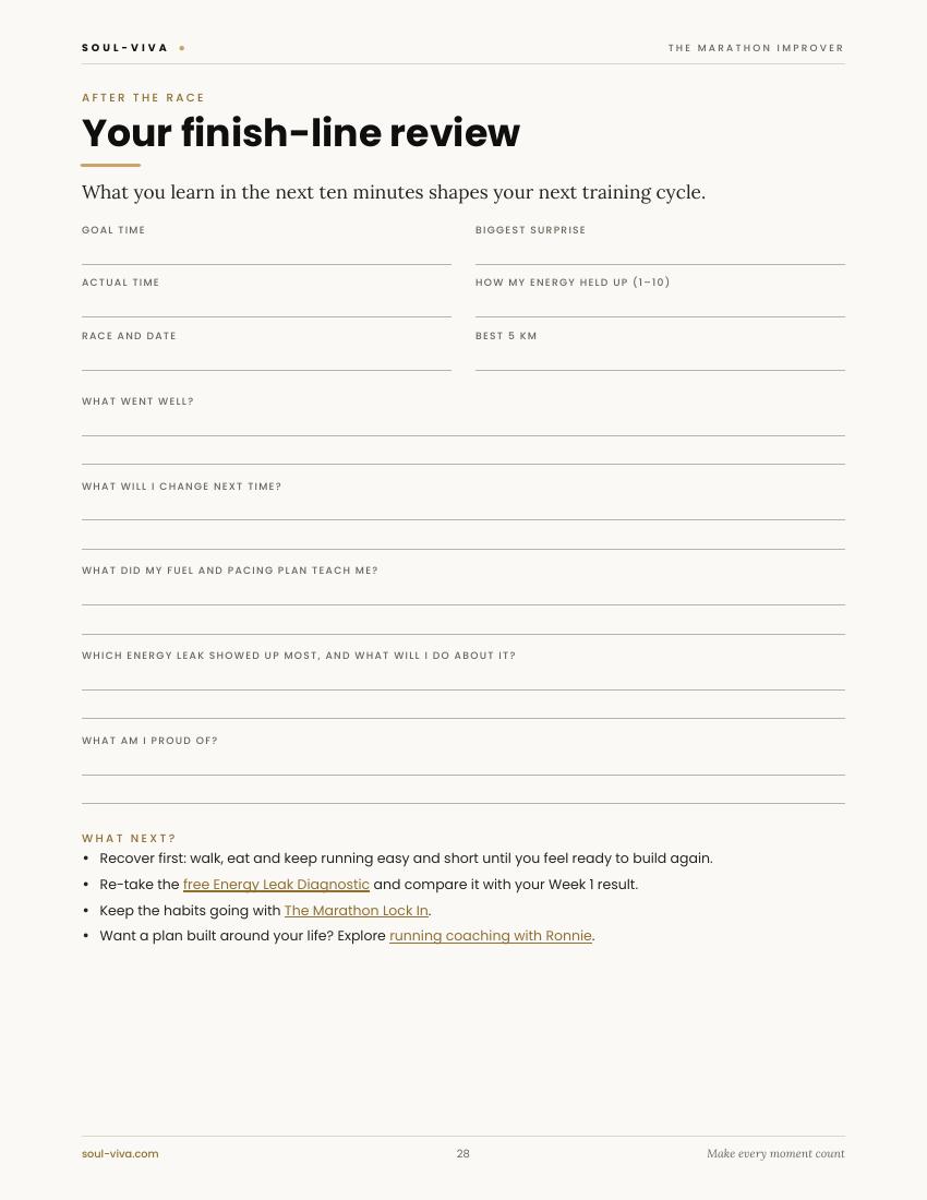 Finish-line review page with reflection questions