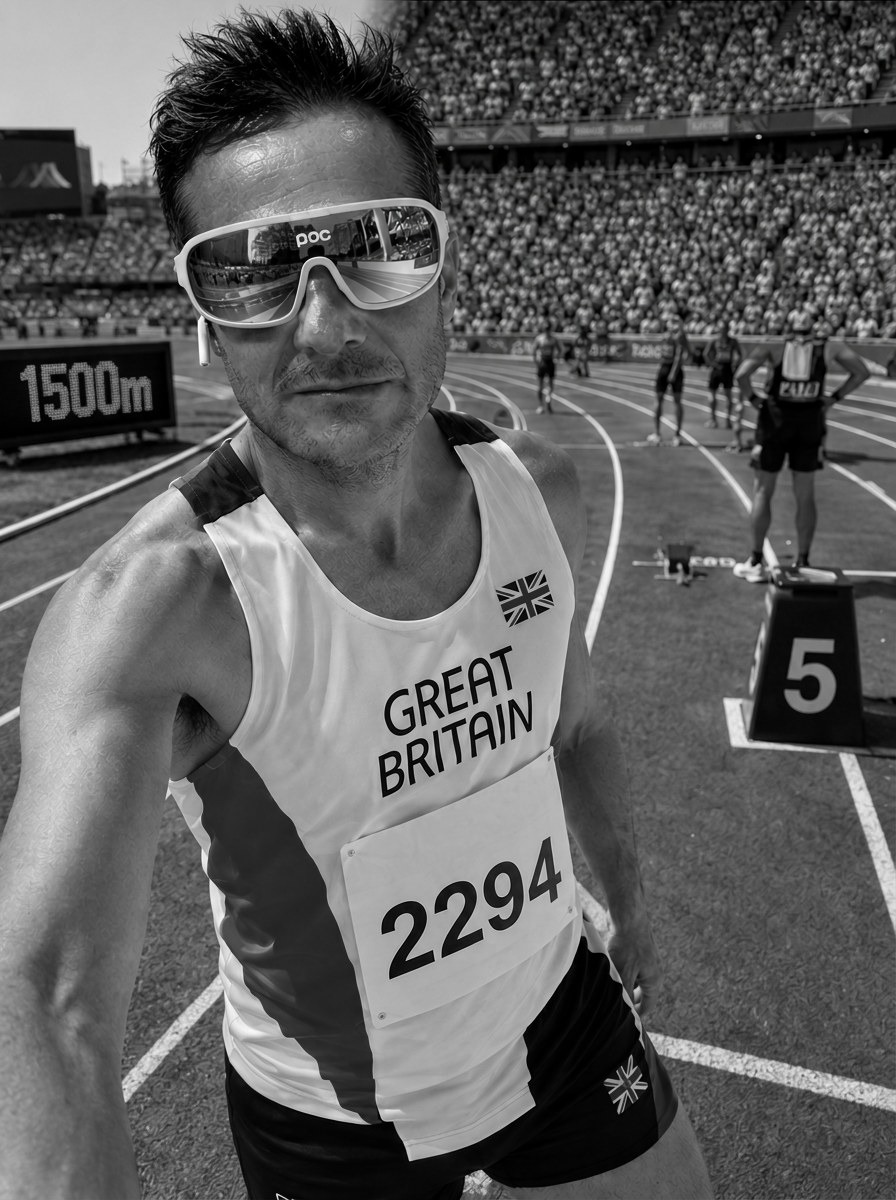Ronnie Coupland in his Great Britain running vest on the track